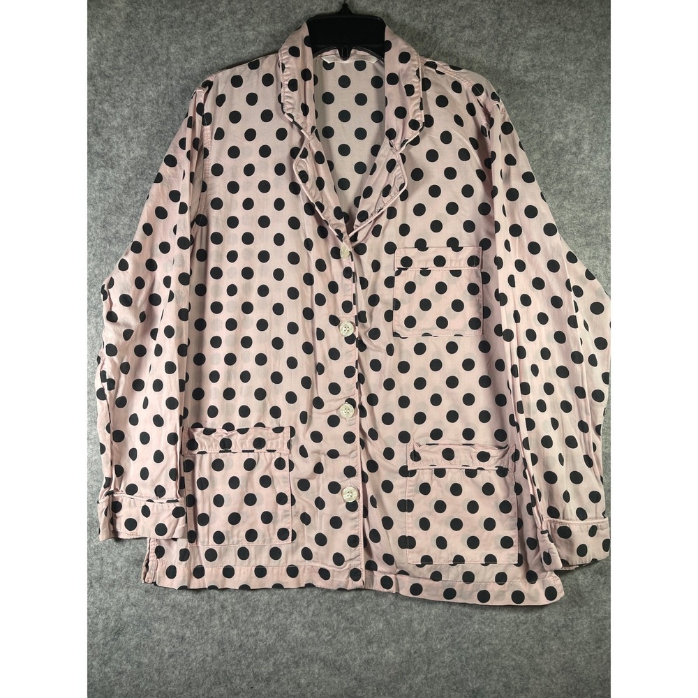 Victoria's Secret Pink Black Polka Dot Pajama Top Button Down Sleep Shirt XS